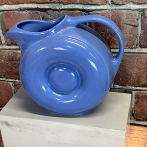 Vintage Hall's Light Delphinium Blue Donut Pitcher Jug w Ice Lip 1940s Art Deco